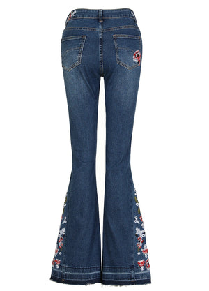 Women's Stretch Floral-Embroidered Flare Jeans