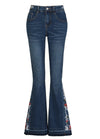 Women's Stretch Floral-Embroidered Flare Jeans