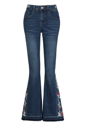 Women's Stretch Floral-Embroidered Flare Jeans