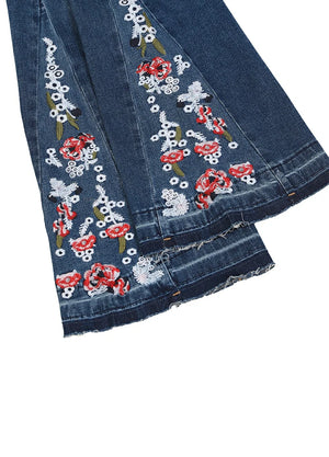 Women's Stretch Floral-Embroidered Flare Jeans