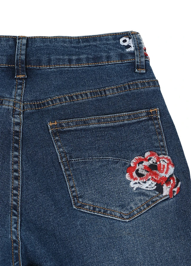 Women's Stretch Floral-Embroidered Flare Jeans