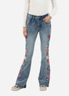 Women's 70s Retro Flare Jeans with Floral Embroidery