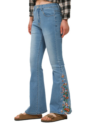 Women's Floral Embroidered Flare Jeans