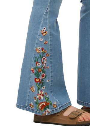 Women's Floral Embroidered Flare Jeans