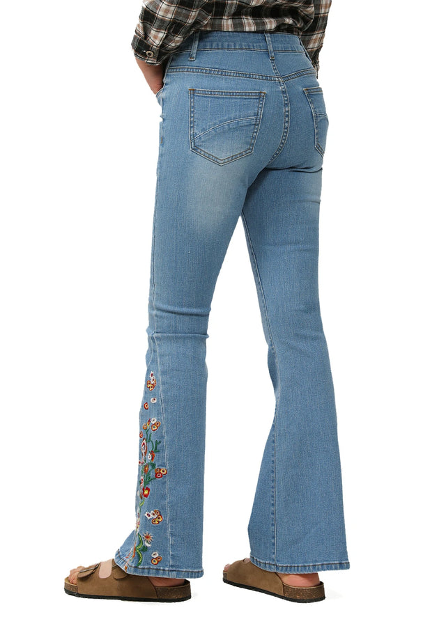 Women's Floral Embroidered Flare Jeans