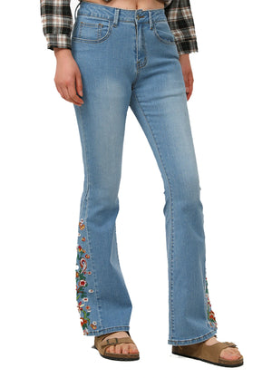 Women's Floral Embroidered Flare Jeans
