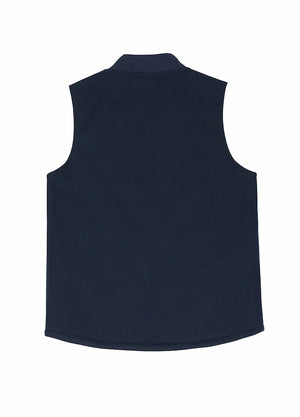 Back view of men's Navy Blue arctic quilted lined canvas work vest