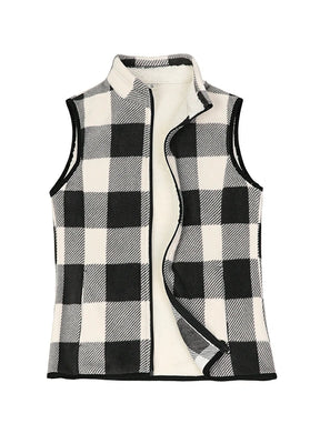 Product view of black white women's sweater fleece vest sherpa lined-XR610BW-S,XR610BW-M,XR610BW-L,XR610BW-XL,XR610BW-XXL