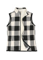 Warm cozy sherpa-linen black white plaid sweater fleece vest for women