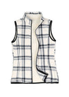 Warm cozy sherpa-linen white plaid sweater fleece vest for women