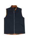 Front view of the navy men's sherpa lined canvas work vest