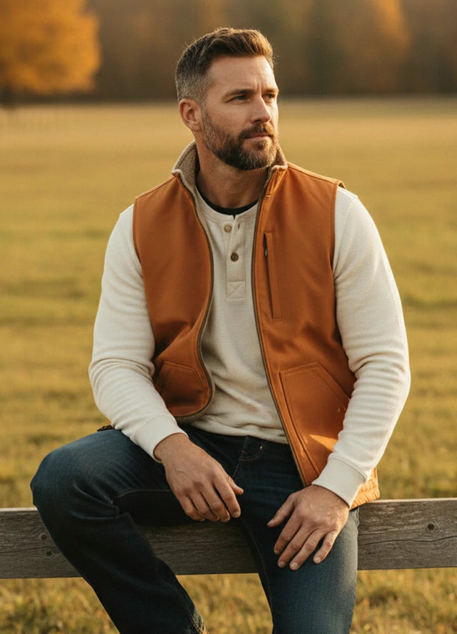 Men's Faux Shearling Canvas Work Vest