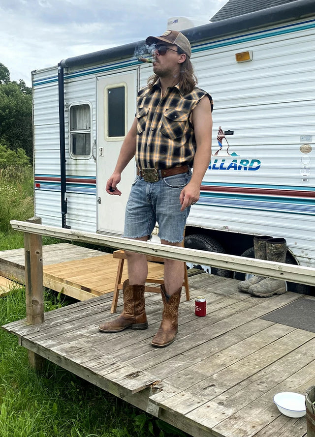 Men's Western Outdoor Plaid Vest, Pearl Snap