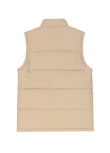 Back view of light khaki men's cozy zipper flannel lined puffer vest