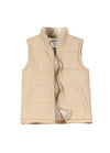 Front view of khaki kid's lightweight flannel lined puffer vest
