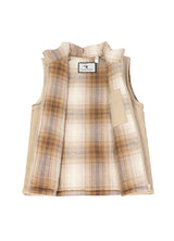 Khaki lightweight puffer vest for kids flannel lined detail