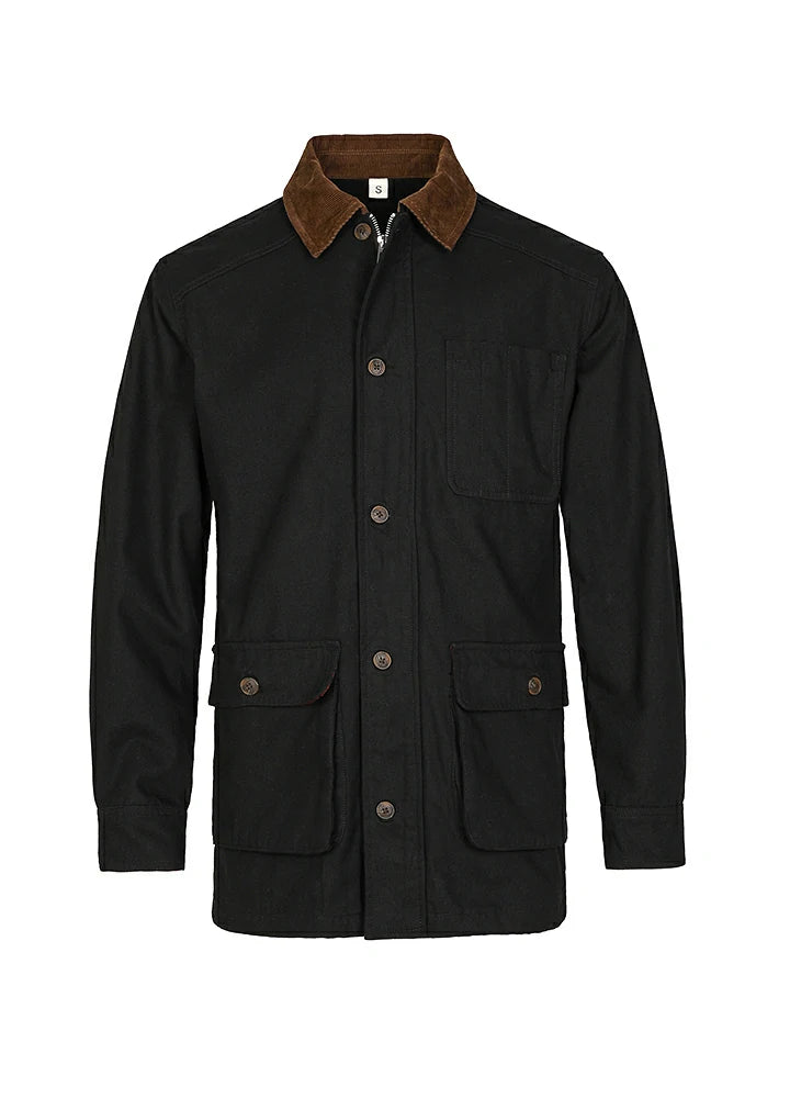 Front view of the black men's cozy heritage vintage field jacket-XR807BK-M,XR807BK-L,XR807BK-XL,XR807BK-XXL