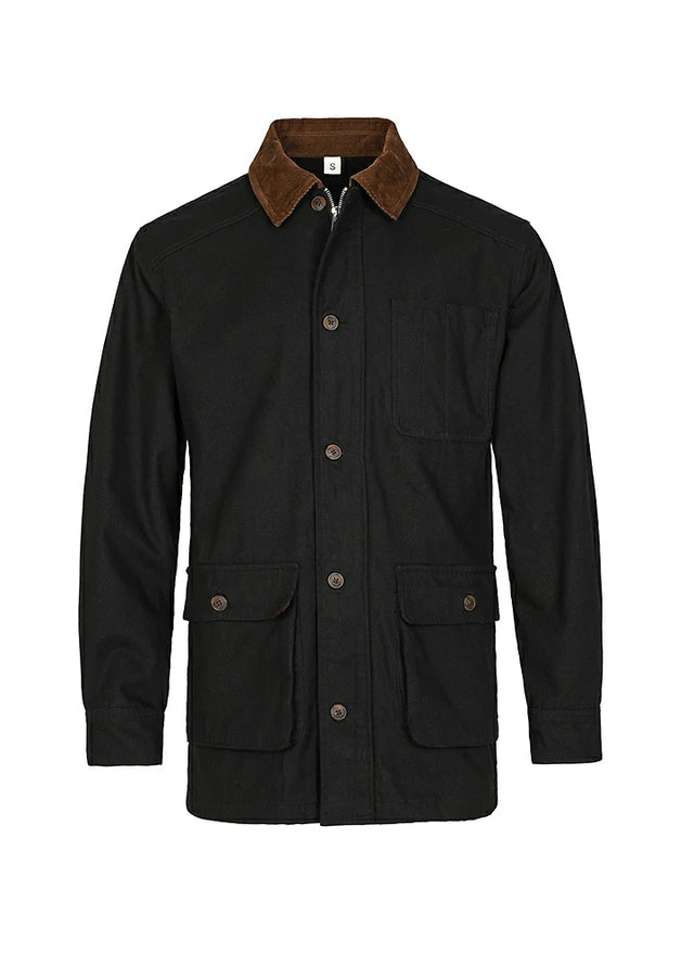 Front view of the black men's cozy heritage vintage field jacket-XR807BK-M,XR807BK-L,XR807BK-XL,XR807BK-XXL