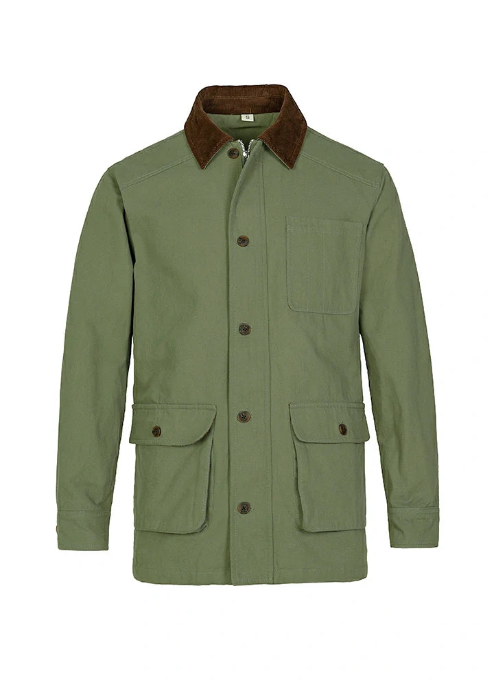 Front view of the army green men's classic vintage field jacket-XR807AG-M,XR807AG-L,XR807AG-XL,XR807AG-XXL