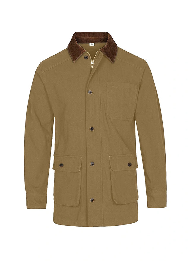 Front view of khaki brown men's heritage vintage field jacket-XR807KB-M,XR807KB-L,XR807KB-XL,XR807KB-XXL