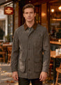 Lifestyle view of a man wearing gray men's heritage vintage field jacket-XR807GY-M,XR807GY-L,XR807GY-XL,XR807GY-XXL