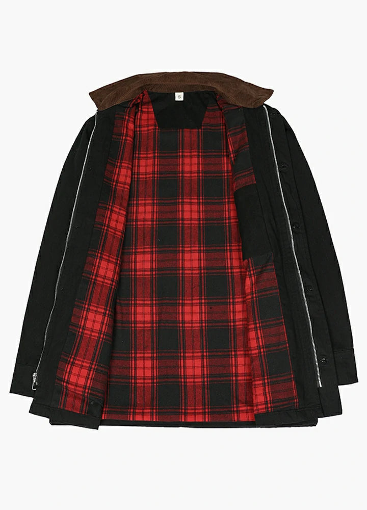 Front view of the lining of the black men's cozy heritage vintage field jacket-XR807BK-M,XR807BK-L,XR807BK-XL,XR807BK-XXL