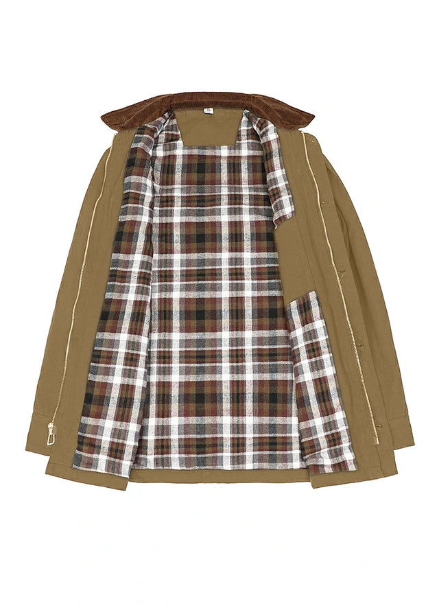 Open view showing the lining of khaki brown men's heritage vintage field jacket-XR807KB-M,XR807KB-L,XR807KB-XL,XR807KB-XXL