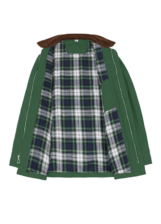 Open view showing the lining of moss men's heritage vintage field jacket-XR807MS-M,XR807MS-L,XR807MS-XL,XR807MS-XXL