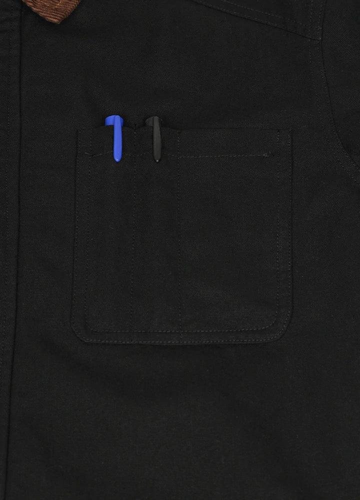 Detailed view of the pocket of the black men's cozy heritage vintage field jacket-XR807BK-M,XR807BK-L,XR807BK-XL,XR807BK-XXL