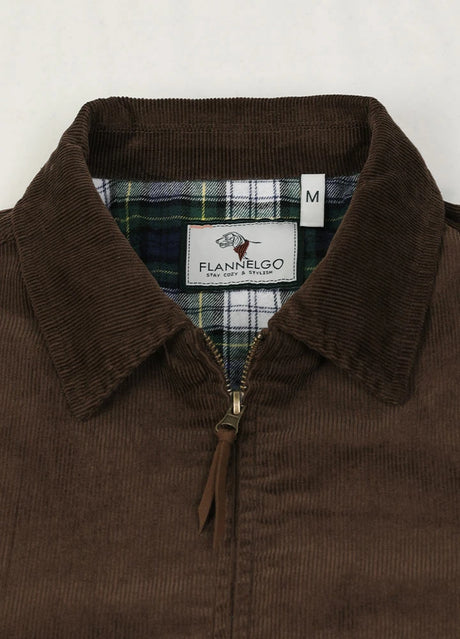 Close-up of the lapel of vintage brown men's soft vintage corduroy jacket