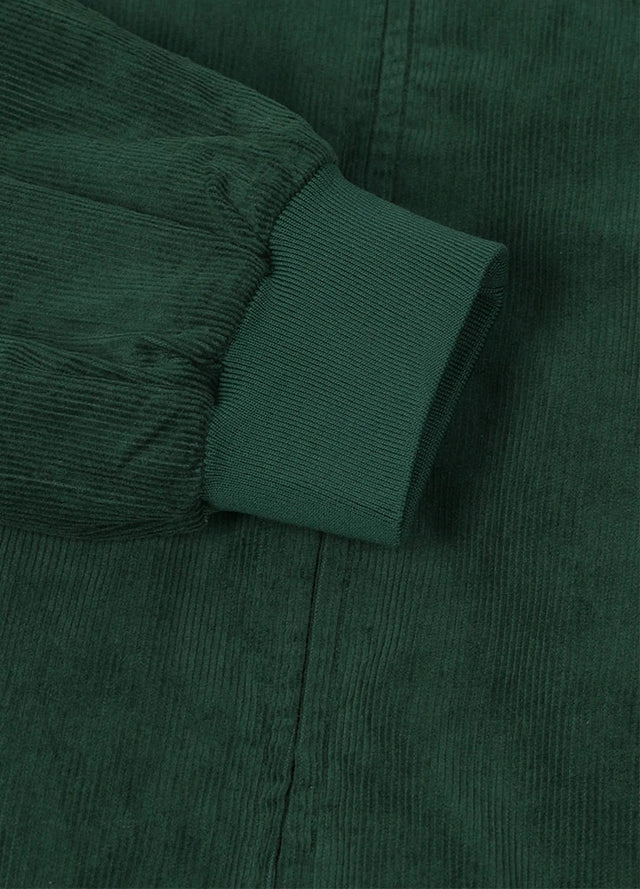 Close-up of the cuff of moss men's winter vintage corduroy solid jacket