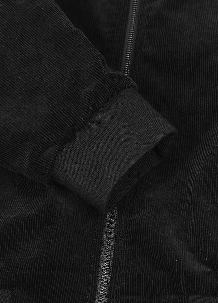 Close up of the cuff of a black men's classic harrington corduroy jacket-XR8541HS-S,XR8541HS-M,XR8541HS-L,XR8541HS-XL,XR8541HS-XXL