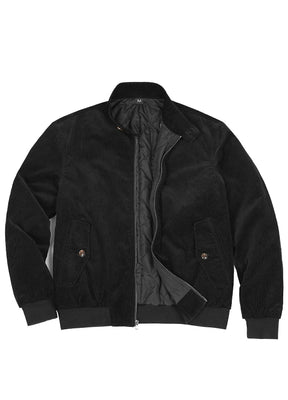 Front view of a black men's classic harrington corduroy jacket-XR8541HS-S,XR8541HS-M,XR8541HS-L,XR8541HS-XL,XR8541HS-XXL