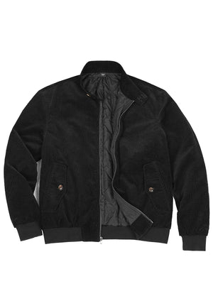 Front view of a black men's classic harrington corduroy jacket-XR8541HS-S,XR8541HS-M,XR8541HS-L,XR8541HS-XL,XR8541HS-XXL