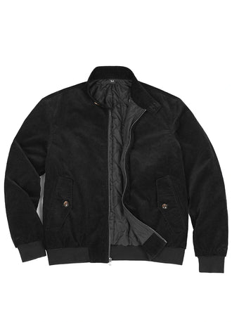Front view of a black men's classic harrington corduroy jacket-XR8541HS-S,XR8541HS-M,XR8541HS-L,XR8541HS-XL,XR8541HS-XXL