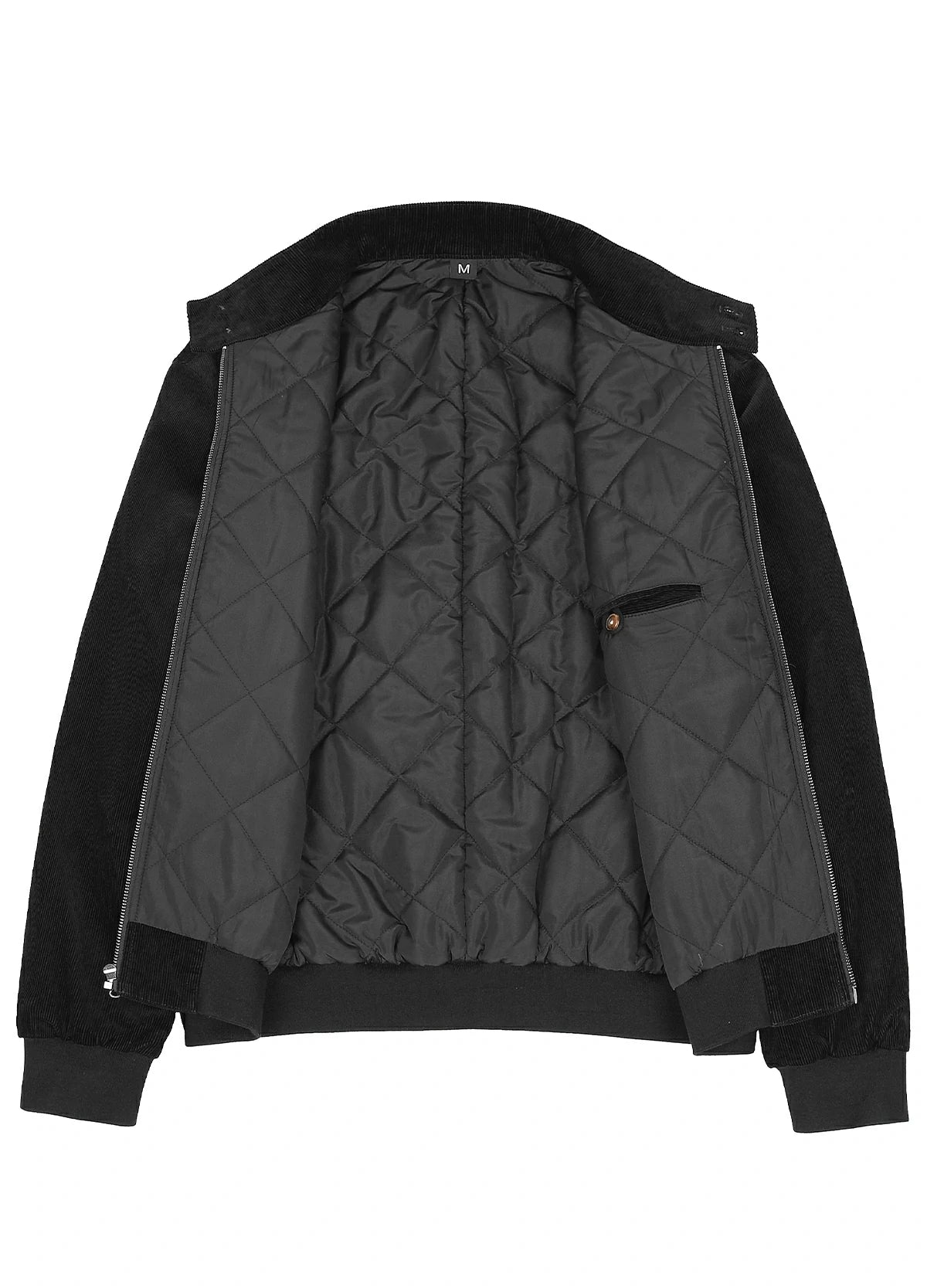 Front view of the lining of a black men's classic harrington corduroy jacket-XR8541HS-S,XR8541HS-M,XR8541HS-L,XR8541HS-XL,XR8541HS-XXL