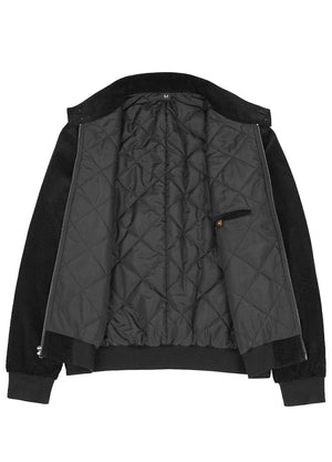 Front view of the lining of a black men's classic harrington corduroy jacket-XR8541HS-S,XR8541HS-M,XR8541HS-L,XR8541HS-XL,XR8541HS-XXL