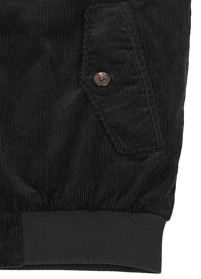 Close up of the pocket of a black men's classic harrington corduroy jacket-XR8541HS-S,XR8541HS-M,XR8541HS-L,XR8541HS-XL,XR8541HS-XXL