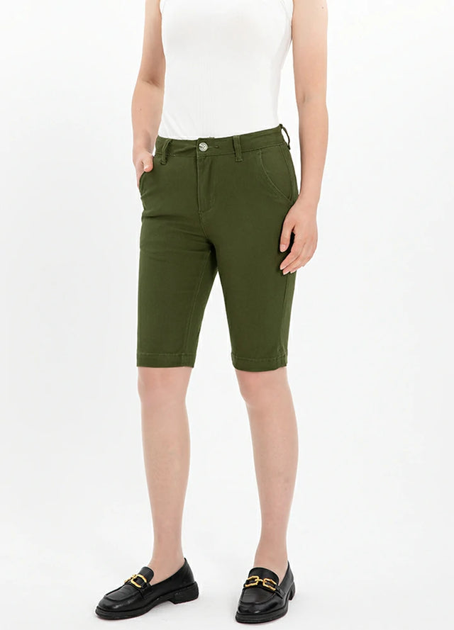 Women's Summer Solid Stretch Bermuda Shorts, 10 inch