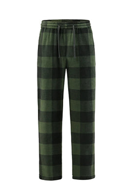 Front view of army green women's fleece plaid pajama pants-XR9122AG-S,XR9122AG-M,XR9122AG-L,XR9122AG-XL