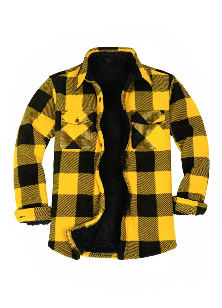 FlannelGo Men's Warm Sherpa Lined Plaid Shirt Jacket (Sherpa Lined Throughout)