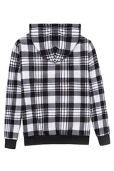 Women's Sherpa Lined Hoodie Jacket Plaid Zip Up Hooded Sweatshirt