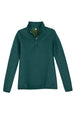 Front view of a women's winter dark green 1/4 fleece quilted shirt pullover