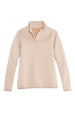 Front view of a women's winter light khaki 1/4 fleece quilted shirt pullover