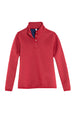 Front view of a women's winter red 1/4 fleece quilted shirt pullover