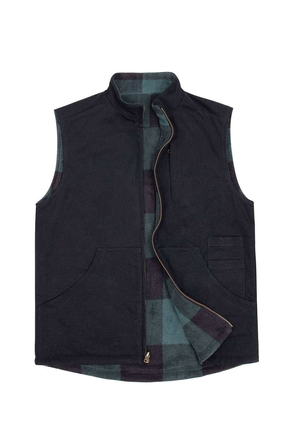 Men's Reversible Vest Plaid Fleece Lined Outdoor Work Travel Vests