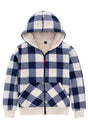 Front view of kids navy white full zip hooded sweatshirt jacket