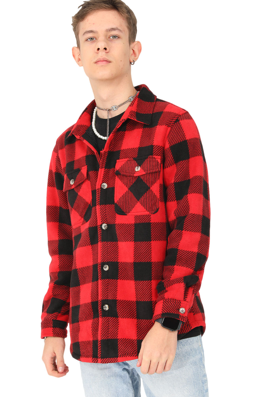 Boys Sherpa Lined Buffalo Plaid Fleece Button Down Shirt Jacket