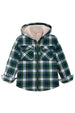 Front view of girls green full zip flannel jacket