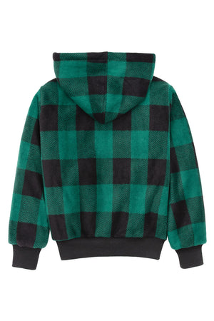 Back view of kids green black full zip hooded jacket